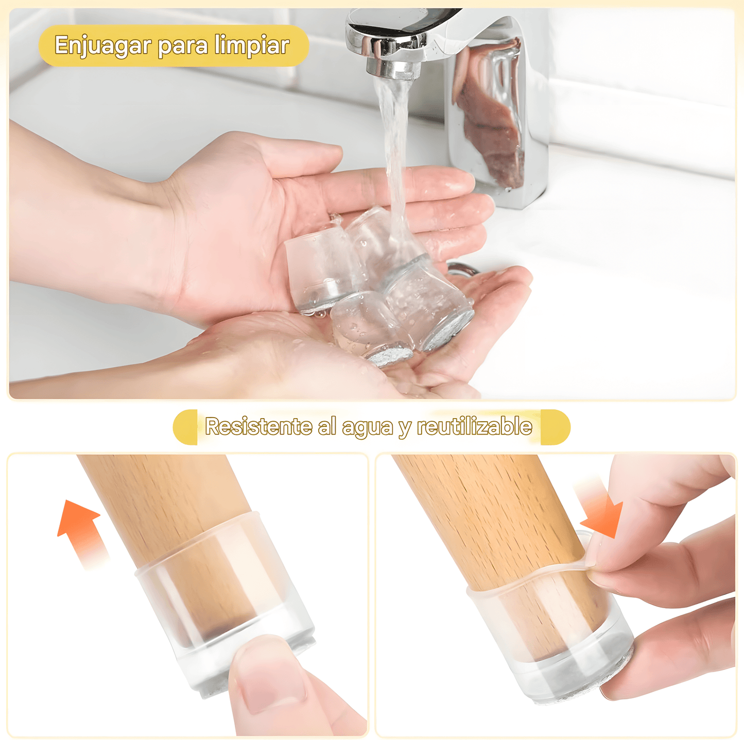 BALEINE PROTECTORES DE SILICONA PARA PATAS DE SILLA – ANTIDESLIZANTES Y SILENCIOSOS (TRANSPARENTE, 16 UNIDADES)