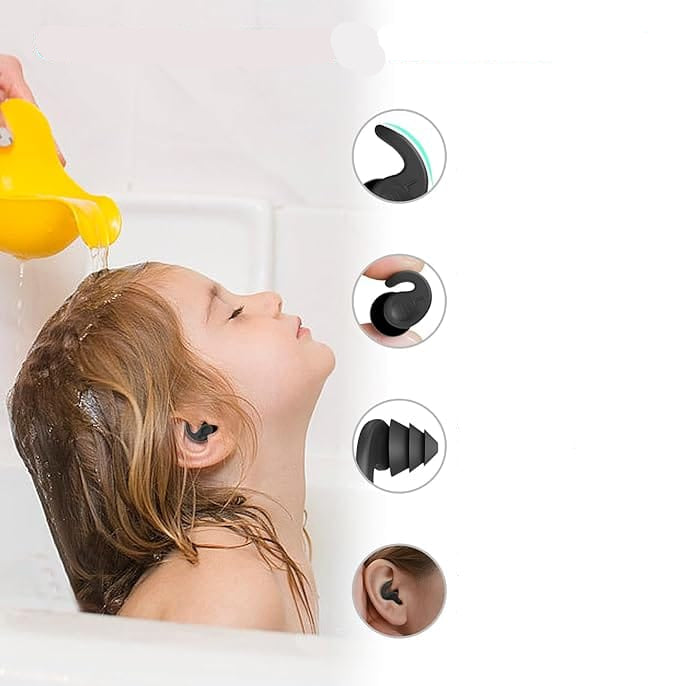 Kit de bouchons d'oreilles silicone anti-bruit pour un sommeil profond et baignade.