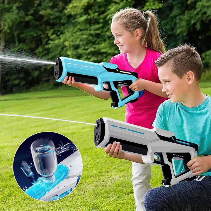 Pistolet à eau électrique automatique pour batailles d'eau estivales intenses. Parfait pour jeu extérieur enfant.