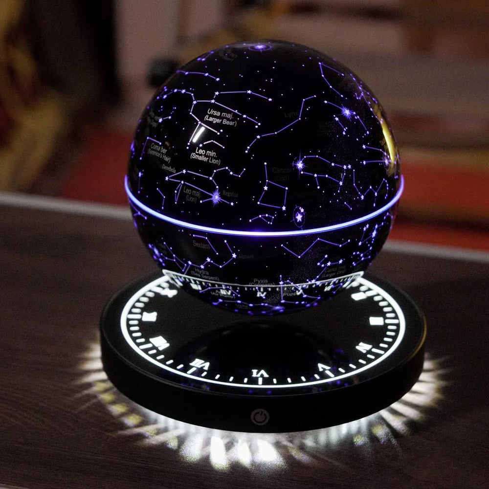 Veilleuse SkyOrbit constellation flottante, technologie de lévitation magnétique, ciel étoilé.