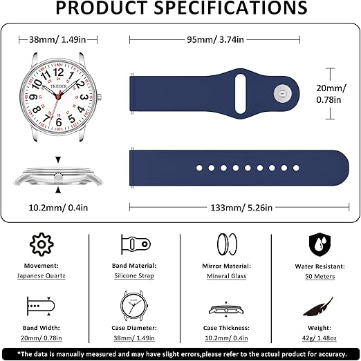 Montre infirmière étanche, indispensable pour le travail quotidien en milieu médical, avec lecture précise.