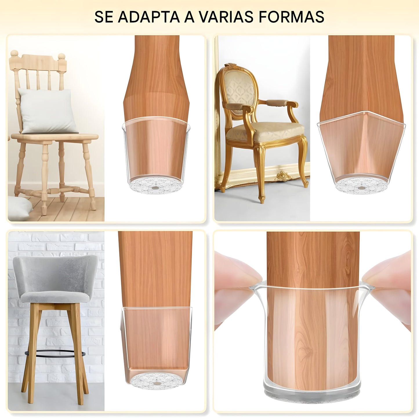 BALEINE PROTECTORES DE SILICONA PARA PATAS DE SILLA – ANTIDESLIZANTES Y SILENCIOSOS (TRANSPARENTE, 16 UNIDADES)