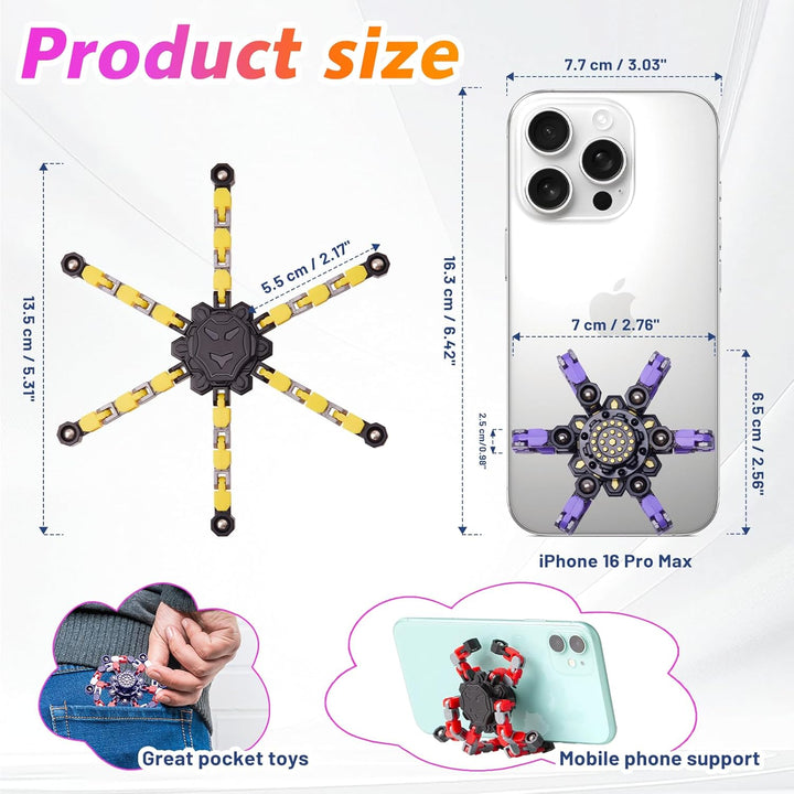 Spinner anti-stress multicolore, jouet transformable pour la relaxation et le focus.