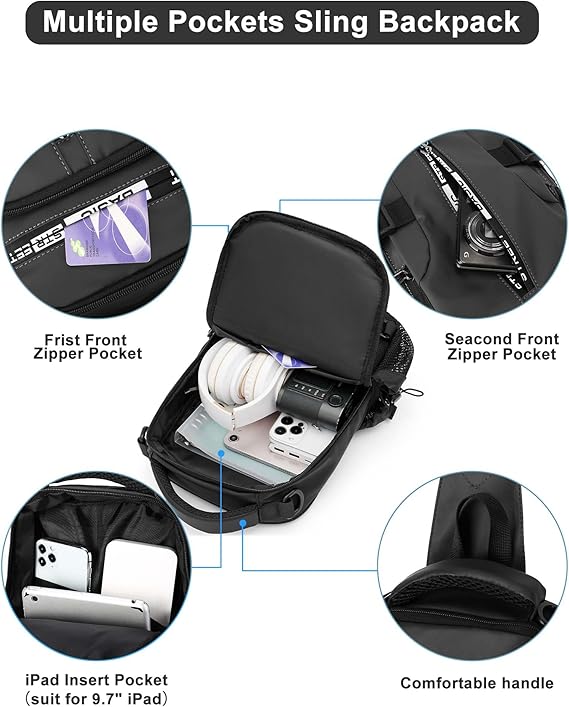 Sac à dos sling compact et léger, parfait pour emporter l'essentiel sans encombrement.