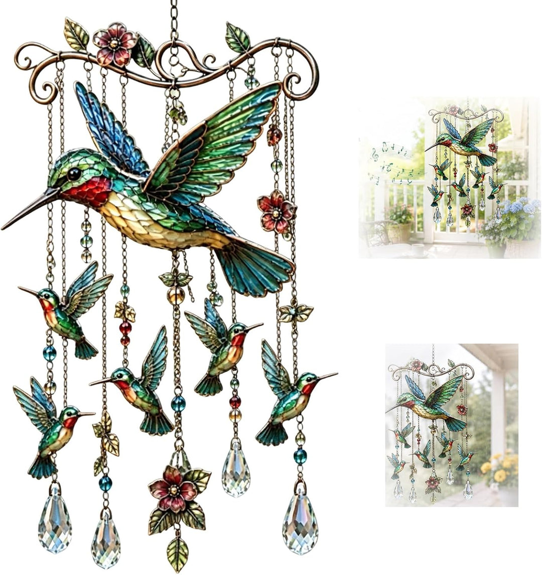Carillon éolien colibri cristal, capteur de lumière multicolore, embellit votre jardin ou patio.