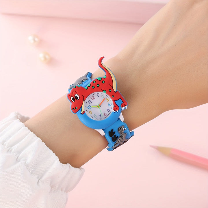 Montre enfant dinosaure T-Rex, cadran pédagogique. Bracelet en silicone pour garçons et filles. Idéale pour cadeau.