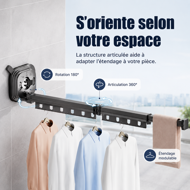 Séchoir à linge mural en aluminium, pliable et robuste, parfait pour la buanderie ou salle de bain.