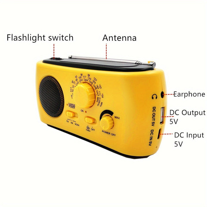 Radio d'urgence compacte et portable AM/FM, parfaite pour le camping, la randonnée et la préparation.