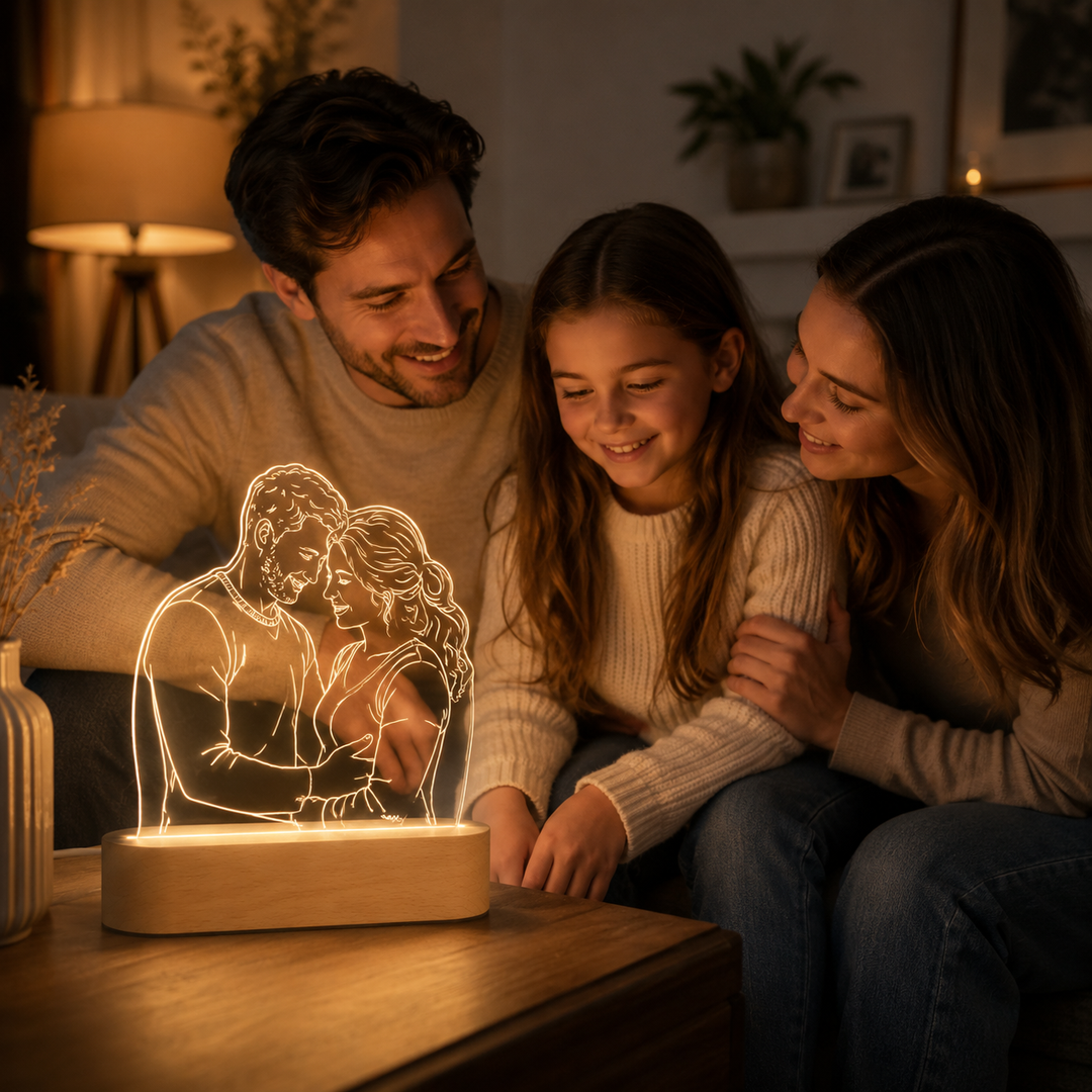 Lampe LED photo AuraGlow, alimentée par USB, idéale comme cadeau de couple ou souvenir spécial.