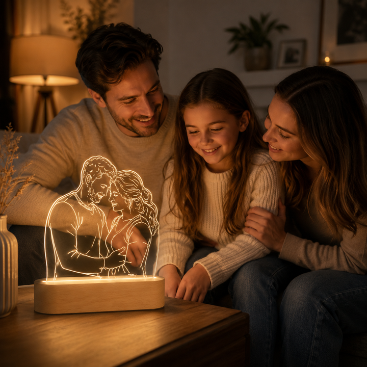Lampe LED photo AuraGlow, alimentée par USB, idéale comme cadeau de couple ou souvenir spécial.