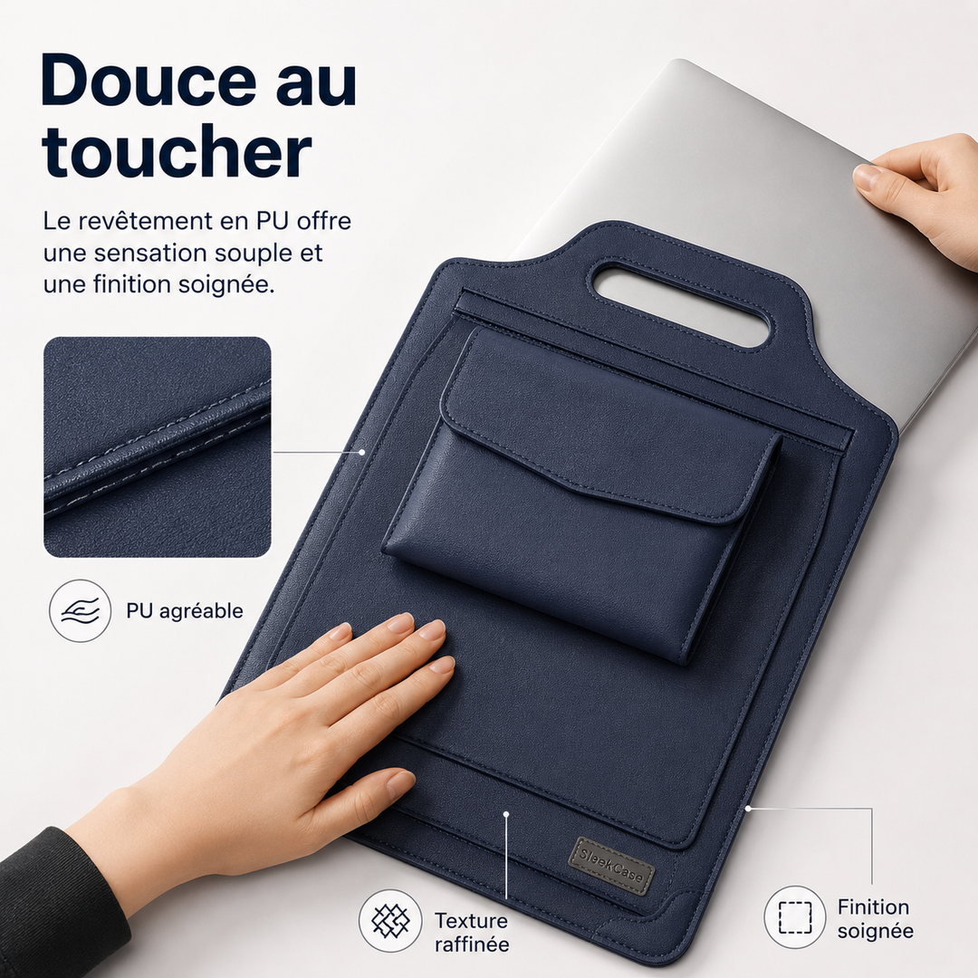 Support portable ergonomique et housse protectrice 2-en-1. Parfait pour organiser le bureau et le travail nomade.