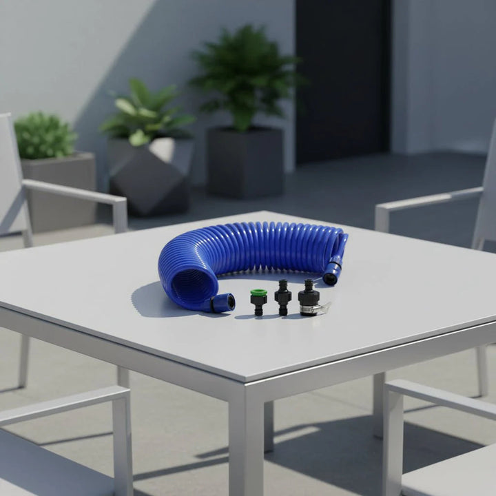 Arrosage facile et efficace avec ce tuyau de jardin spiralé compact, idéal pour la maison et le jardin.