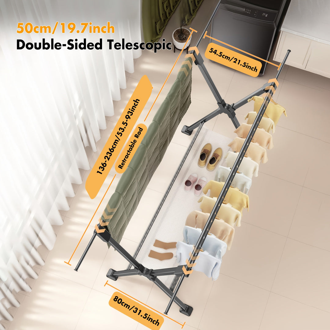 Étendoir à linge FlexiDry avec 36 trous anti-vent, assure un séchage stable et sécurisé même par temps venteux.