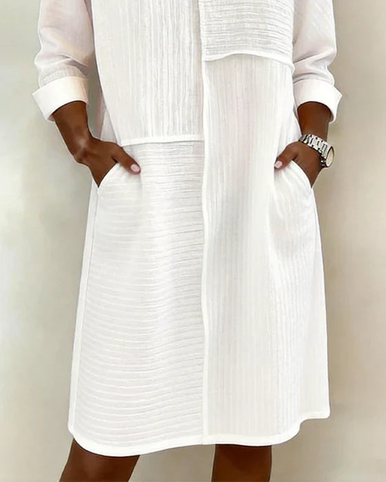 Robe élégante et confortable pour femme en coton lin texturé, style minimaliste printemps-été. Parfaite au quotidien.