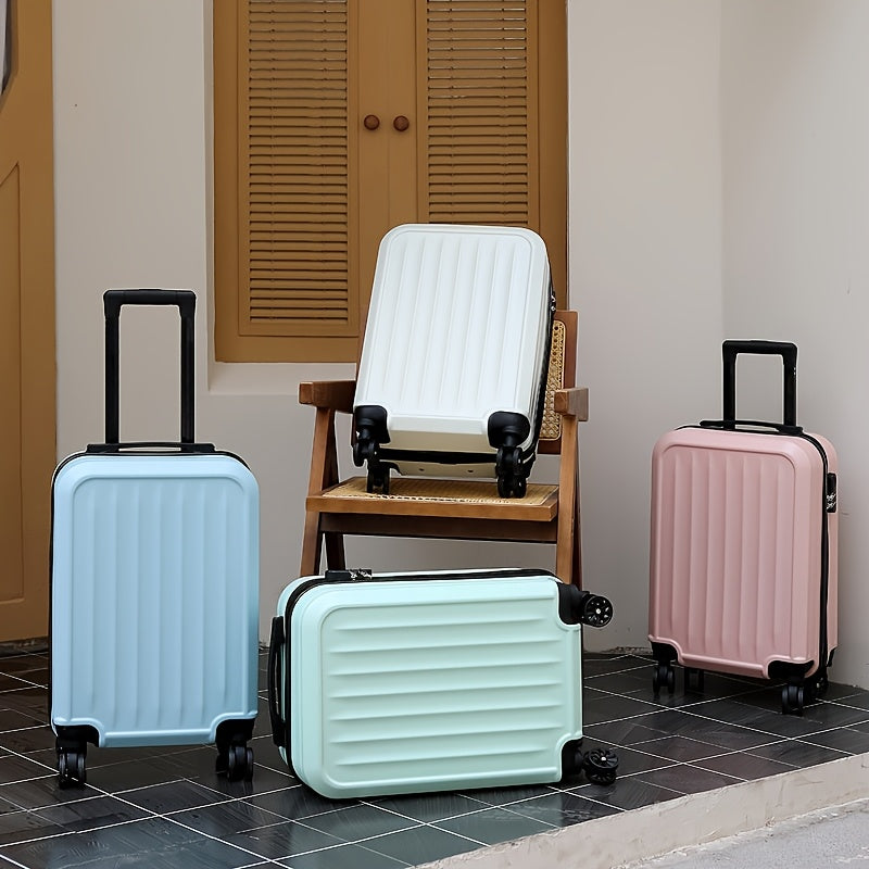 Valise rigide compacte de voyage avec 4 roulettes pivotantes, durable en ABS pour une protection optimale.