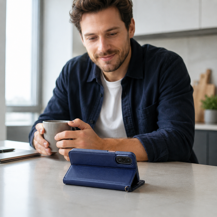 Housse de téléphone en cuir pour iPhone, avec rabat magnétique pour protection d'écran.