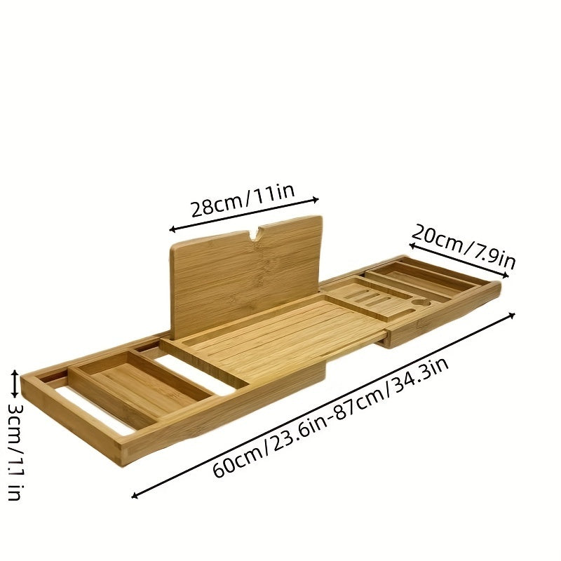 Rangement de salle de bain en bambou écologique, accessoire chic pour plateau de baignoire.