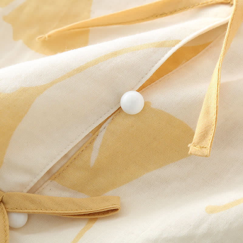 Ensemble détente femme 2 pièces, pyjama doux avec imprimé ginkgo, parfait pour des nuits légères.