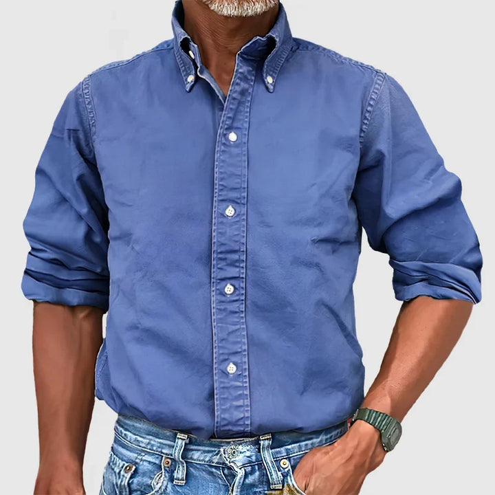 Chemise à manches longues homme, design vintage délavé. Polyvalente pour un style décontracté ou élégant.