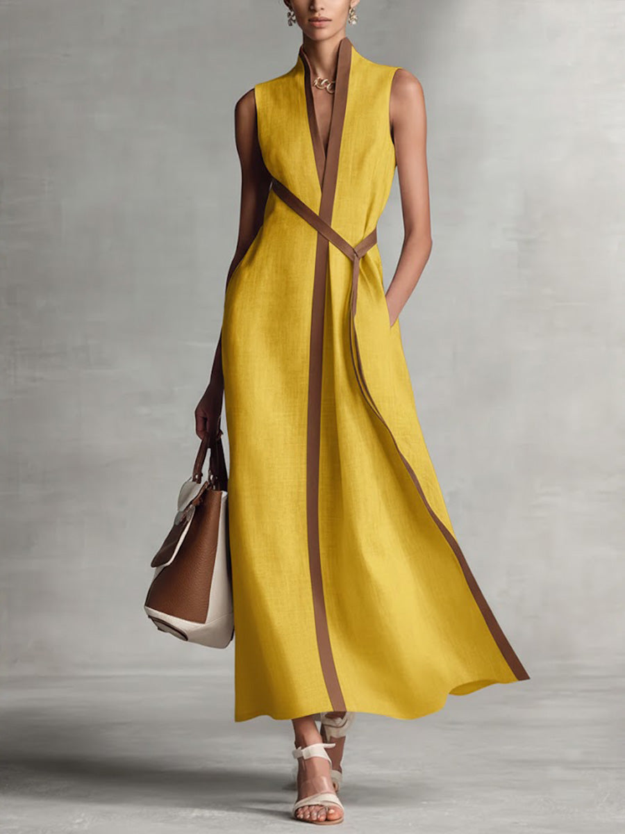 Robe fluide d'été femme, coupe longue et minimaliste sans manches, très confortable et chic.