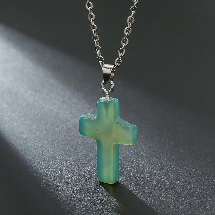 Collier pendentif croix œil de tigre, bijou femme, booste la volonté et le courage.