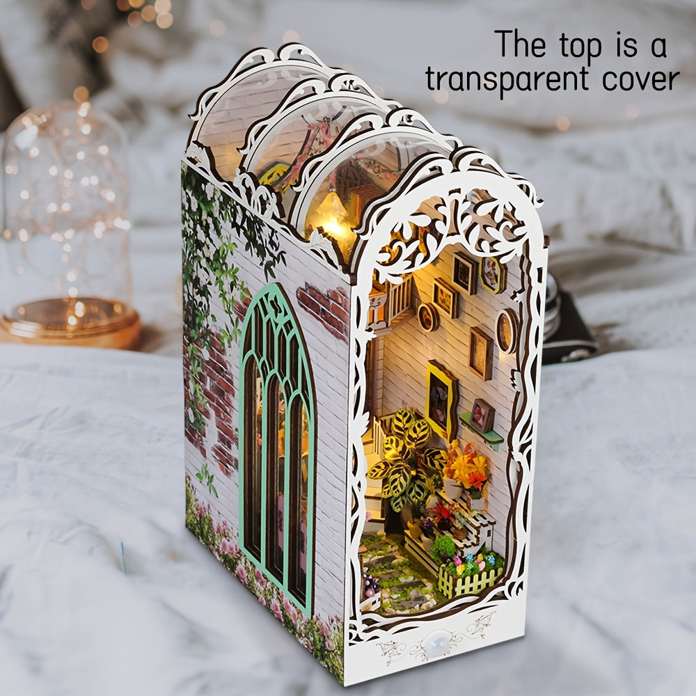 Décoration lumineuse: maison fleurie en bois 3D avec éclairage LED. Cadeau original, maquette miniature.