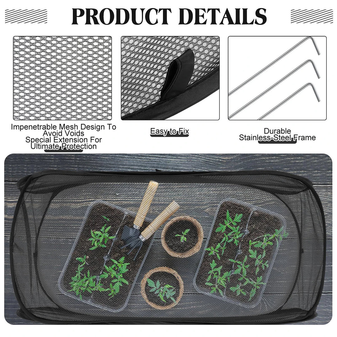 Détail du filet de protection fin, empêchant les insectes d'atteindre les fruits et légumes du jardin. Pliable.
