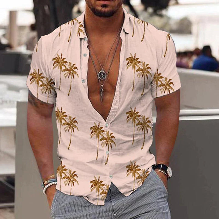 Chemise homme Matteo en lin à manches courtes, décontractée et élégante pour l'été. Idéale vacances et plage.