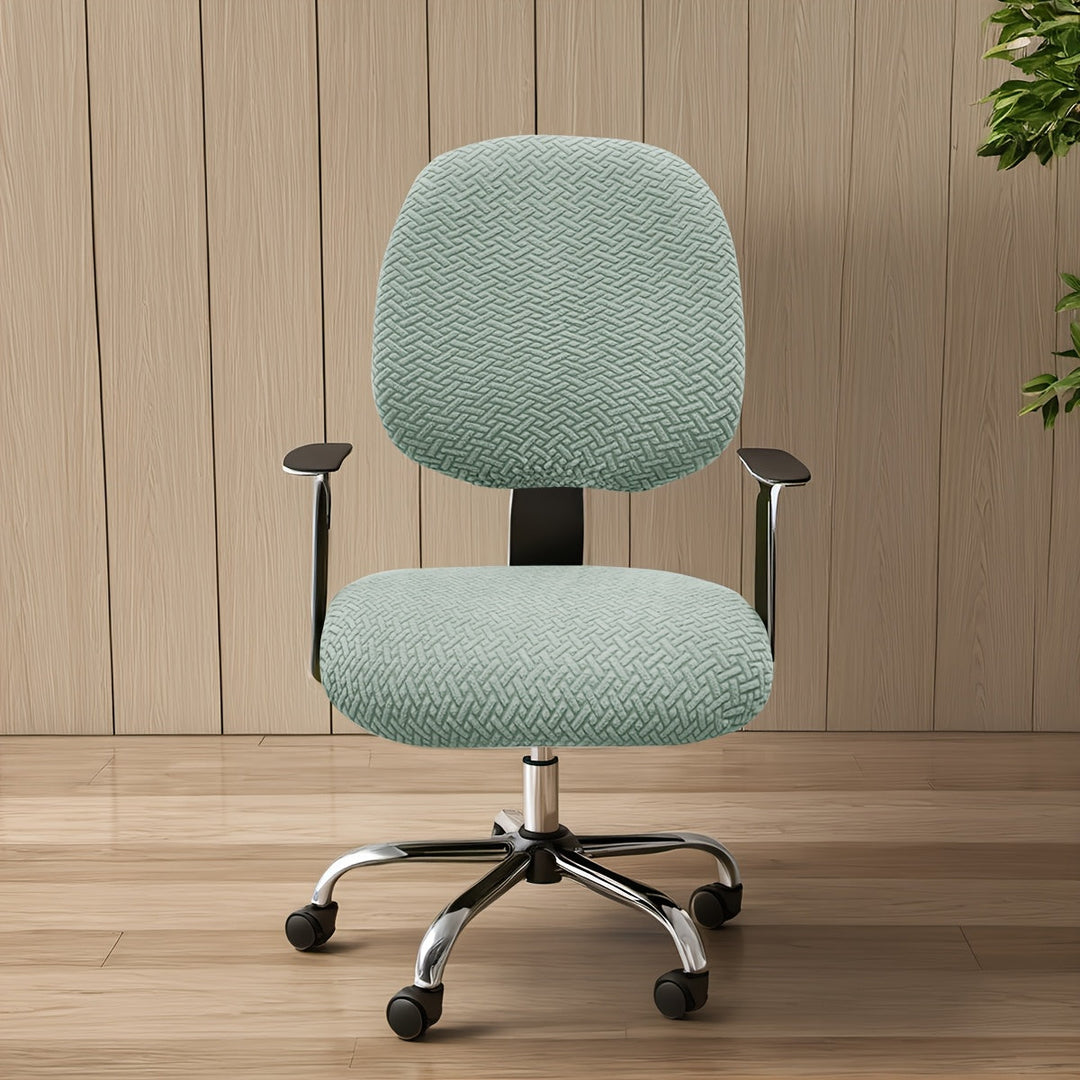 Housse extensible jacquard pour chaises de bureau, style et confort.