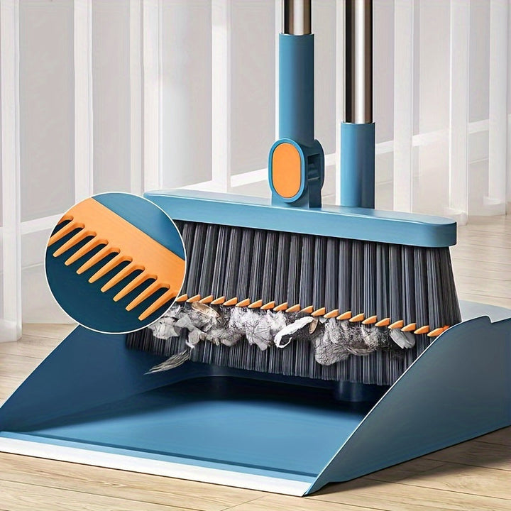 Balai robuste et pelle à poussière à manche long, nettoyage efficace et confortable des sols. Propreté maison.