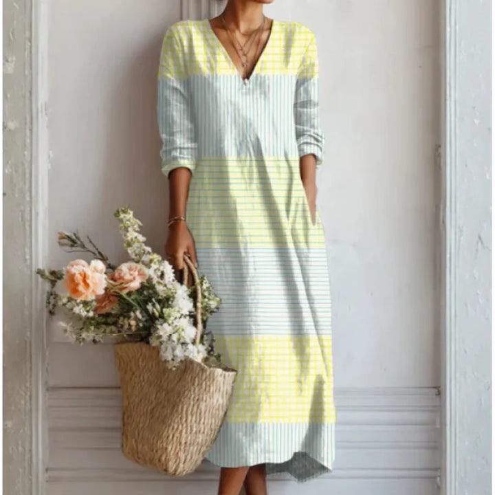 Robe décontractée midi pour femme, manches longues chics. Un essentiel mode fluide et élégant, très confortable.