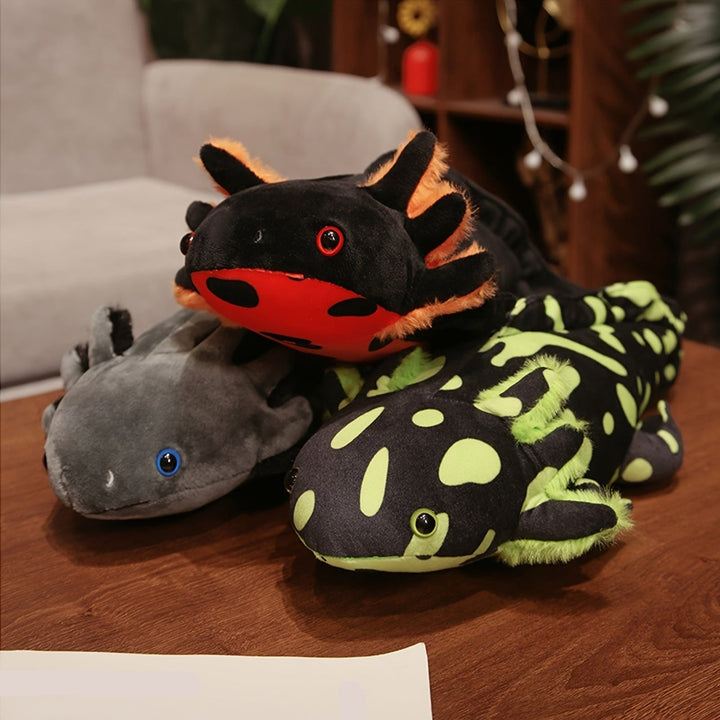 Axolotl en peluche géant 42cm, animal aquatique doux, jouet décoratif et doudou réaliste.