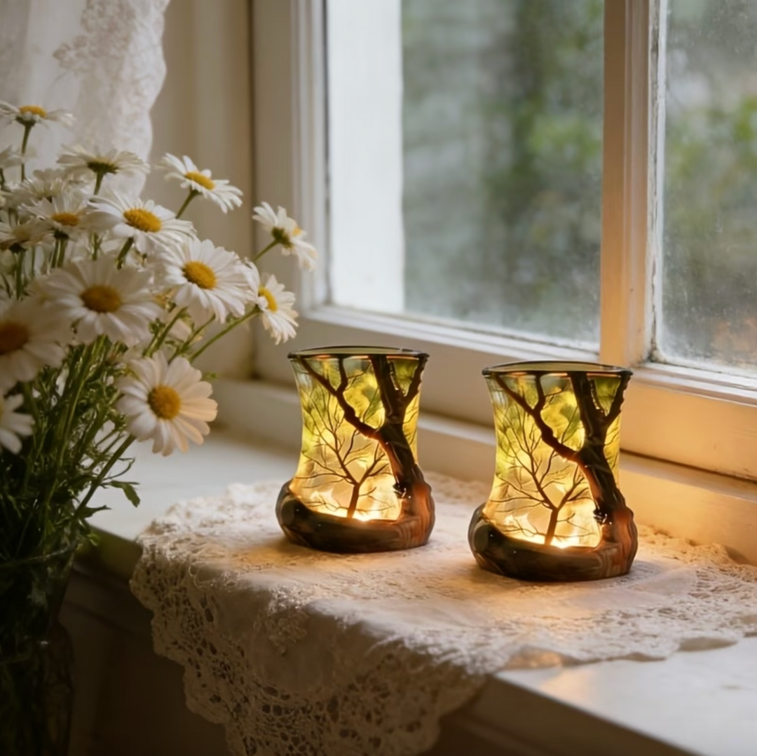 Lampe de table LED à piles motif branche d'arbre, lumière chaude. Parfaite pour chambre ou salon.