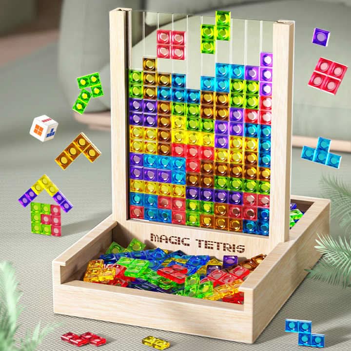 Jeu de puzzle écologique EcoBlock Board en bois, style Tetris, pour développement logique enfants & adultes, divertissement familial.