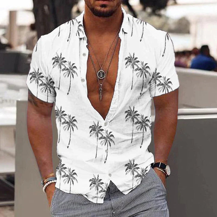 Mode masculine: Chemise homme à manches courtes en lin, parfaite pour un look d'été élégant et décontracté.