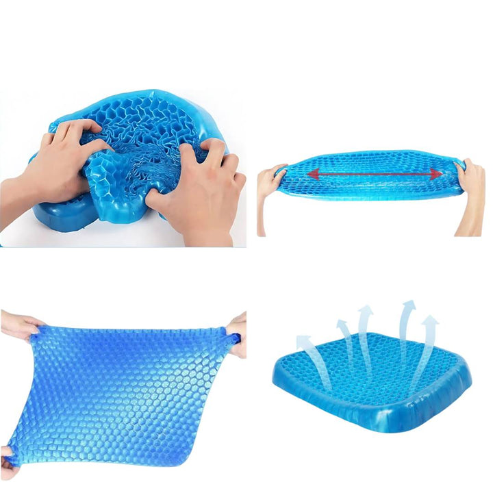 Profil du coussin de siège en gel pour le dos et le coccyx, montrant sa forme ergonomique unique.