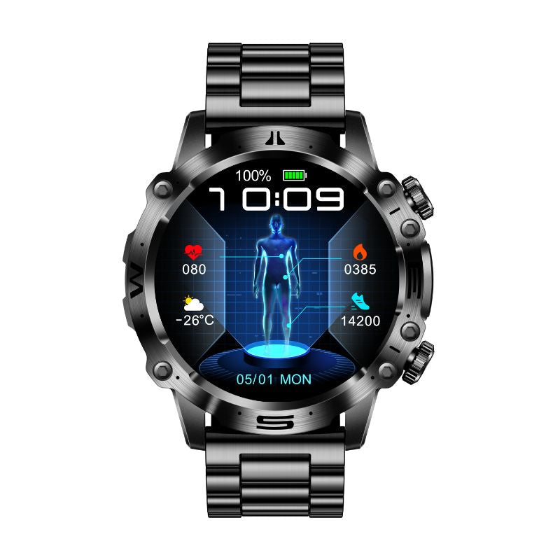 Montre connectée sport santé pour homme et femme, suivi cardiaque, pression artérielle et fitness. Technologie portable.