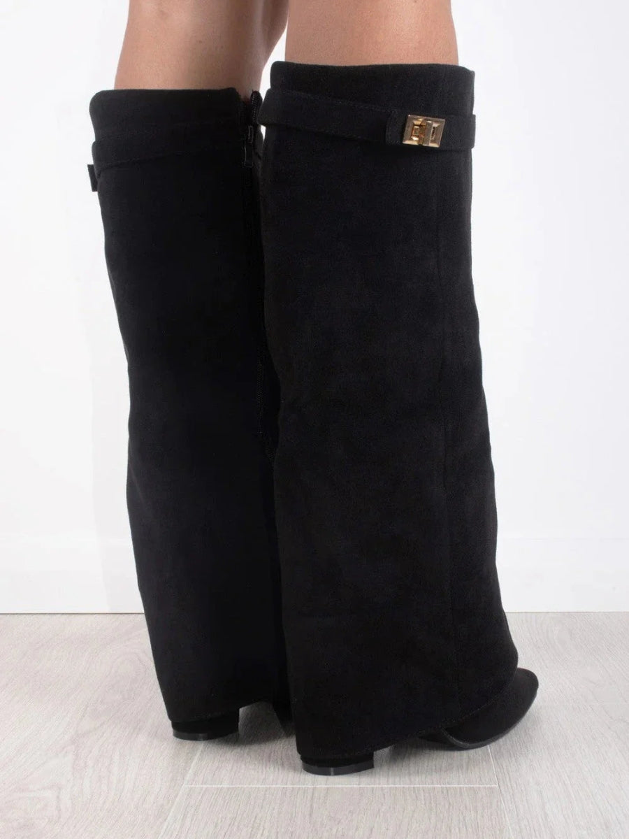 Cuissardes femme polyvalentes, talon bloc, bout pointu, style hivernal mode élégant.