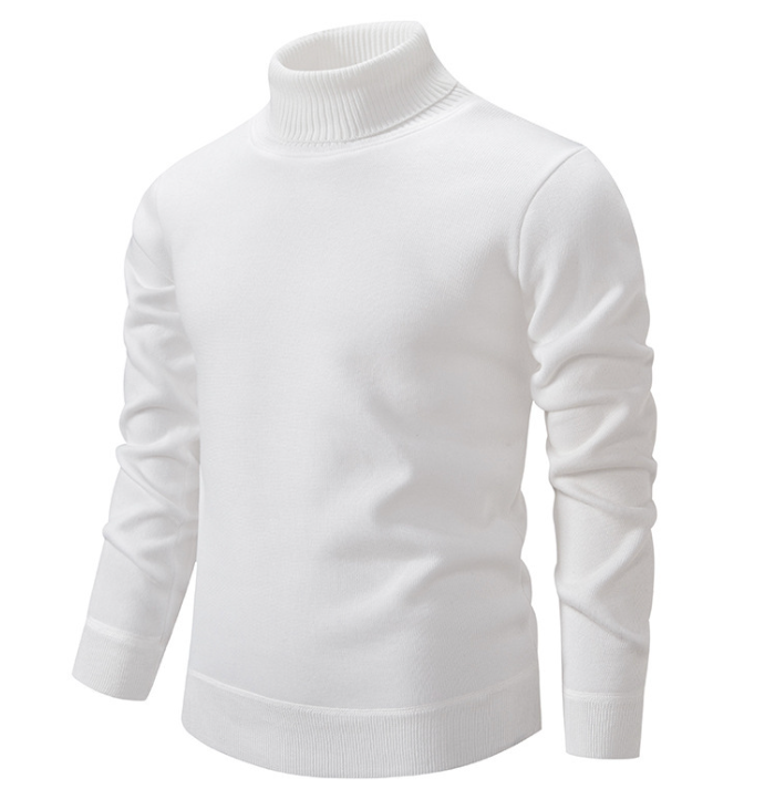 Pull col roulé gris chiné pour homme, chaud et confortable. Tenue décontractée chic parfaite pour l'hiver et la mode masculine.