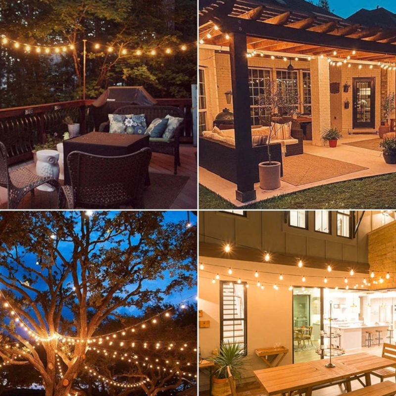 Guirlande lumineuse LED étanche pour éclairage d'événement, fête de jardin ou mariage, ambiance festive.