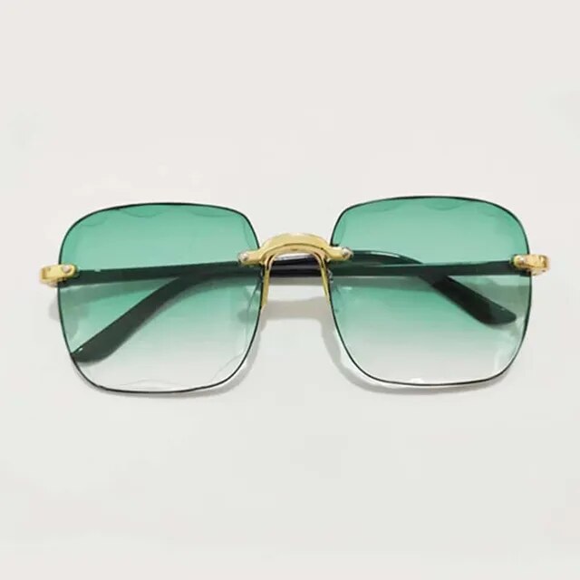 Accessoire chic : lunettes de soleil vintage sans monture, unisexe, style été.