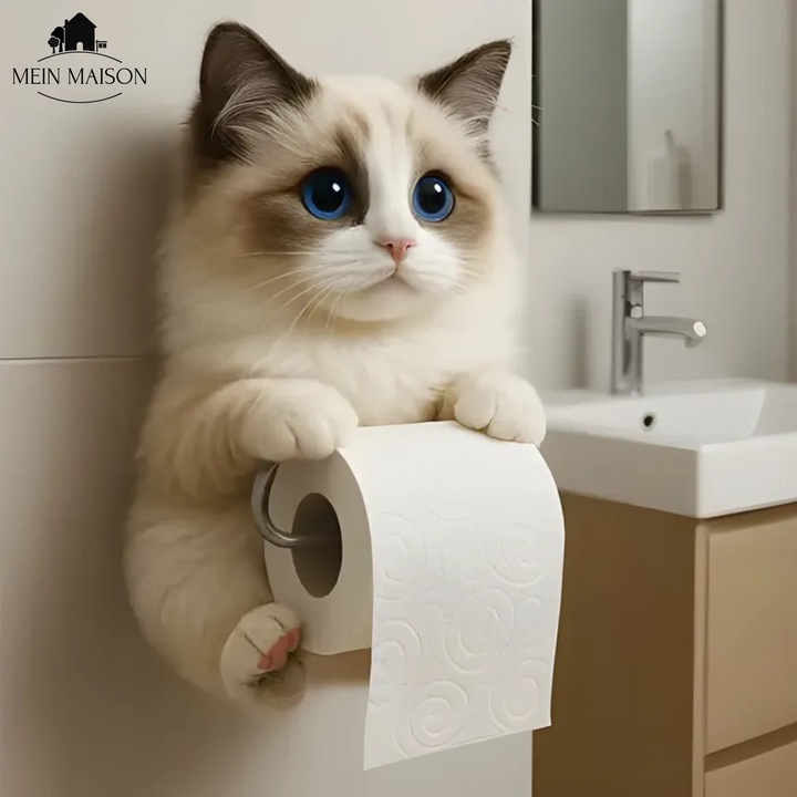 Porte-papier toilette Chat PurrRoll, design mignon, support mural résine, accessoire salle de bain.