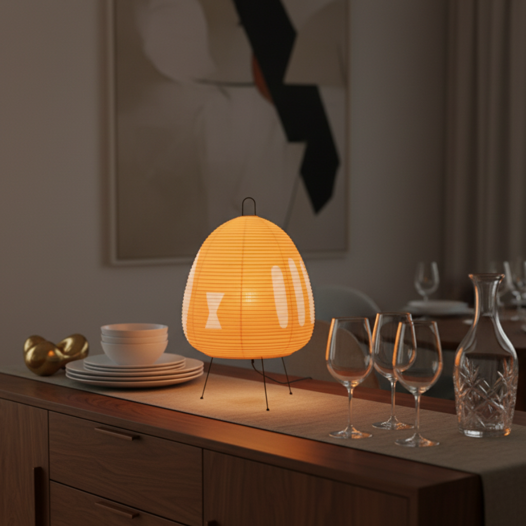 Grande lampe de sol Japandi en papier de riz, design épuré, éclairage intérieur moderne.
