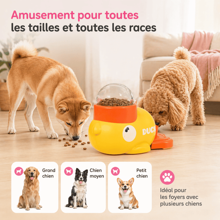 Distributeur de friandises en forme de canard, jouet puzzle ludique pour l'éducation des chiens et chats.
