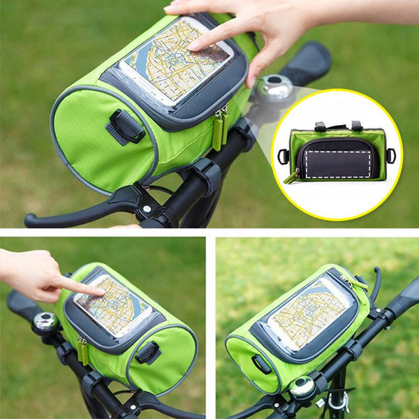 Sacoche de vélo robuste et étanche, dotée d'un écran tactile réactif pour un smartphone de cycliste.