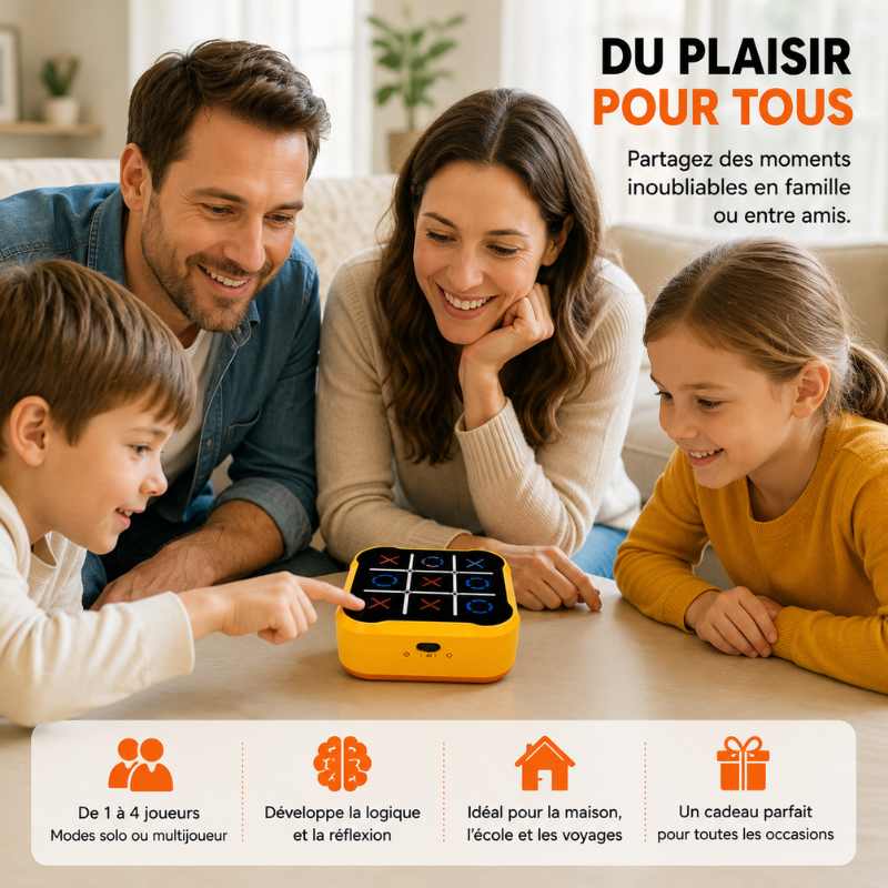 Jouet éducatif Morpion BOLT. Électronique, tactile, il enseigne la logique et la stratégie en s'amusant.