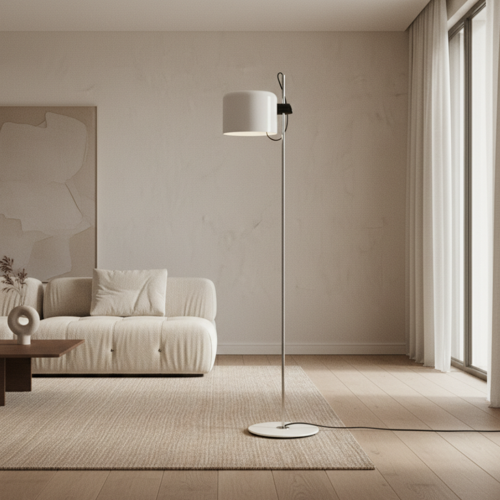 Lampe de salon réglable, design moderne noir, offre un éclairage flexible et cosy.