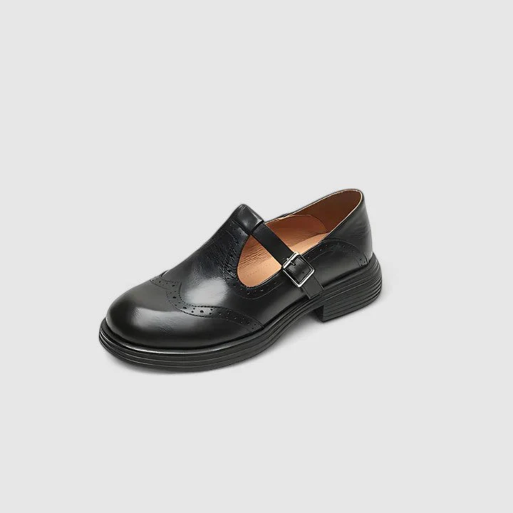 Mary Jane en cuir artisanales pour femmes, alliant élégance et décontraction, confort classique en noir/brun.