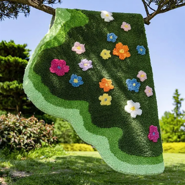 Coussin de sol doux GardenGlow, motif floral. Antidérapant pour salon/chambre, confort polyester sécurisé.