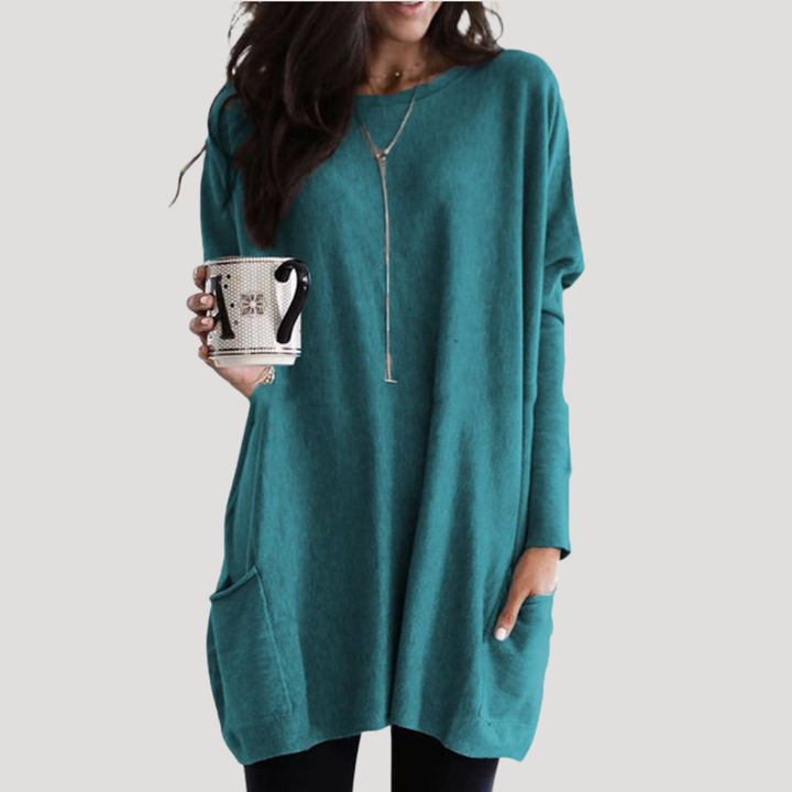 Pull femme mode automne-hiver, décontracté avec motif géométrique et manches longues confortables.